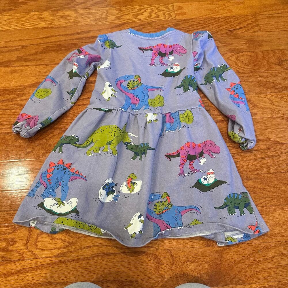 Mini Boden Girls Dinosaur Sweatshirt Dress Size 8-9 Gray Long Sleeve